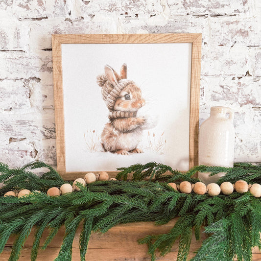 Winter Bunny Farmhouse Wood Sign