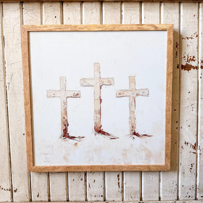 Three Crosses Wood Sign