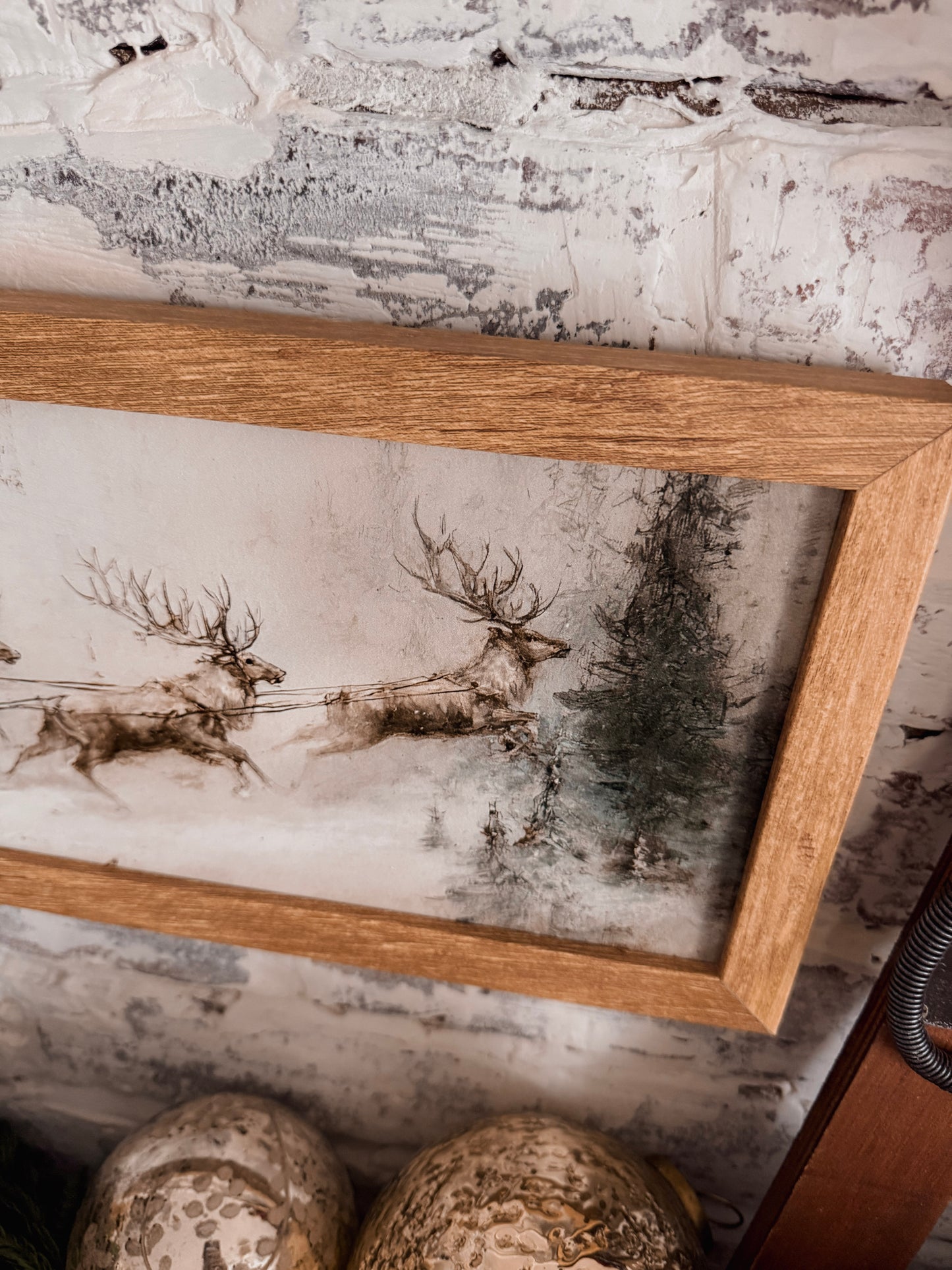 Vintage Santa in Sleigh & Reindeer Wood Sign