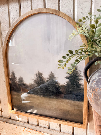 Neutral Vintage Tree Landscape Framed Arched Print