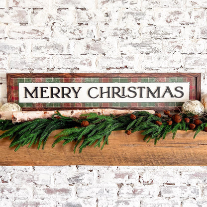 Plaid Merry Christmas Wood Sign