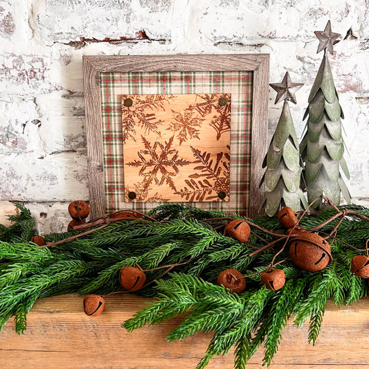 Etched Snowflake with Plaid Background Sign
