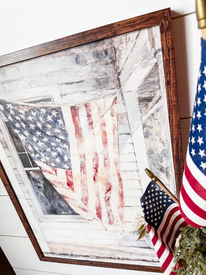 American Flag Farmhouse Porch Wood Sign