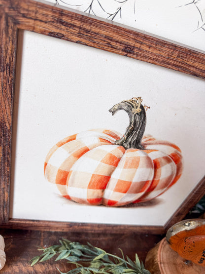 Vintage Plaid Pumpkin Wood Sign