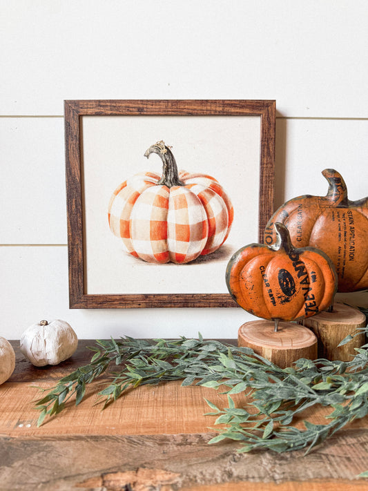 Vintage Plaid Pumpkin Wood Sign
