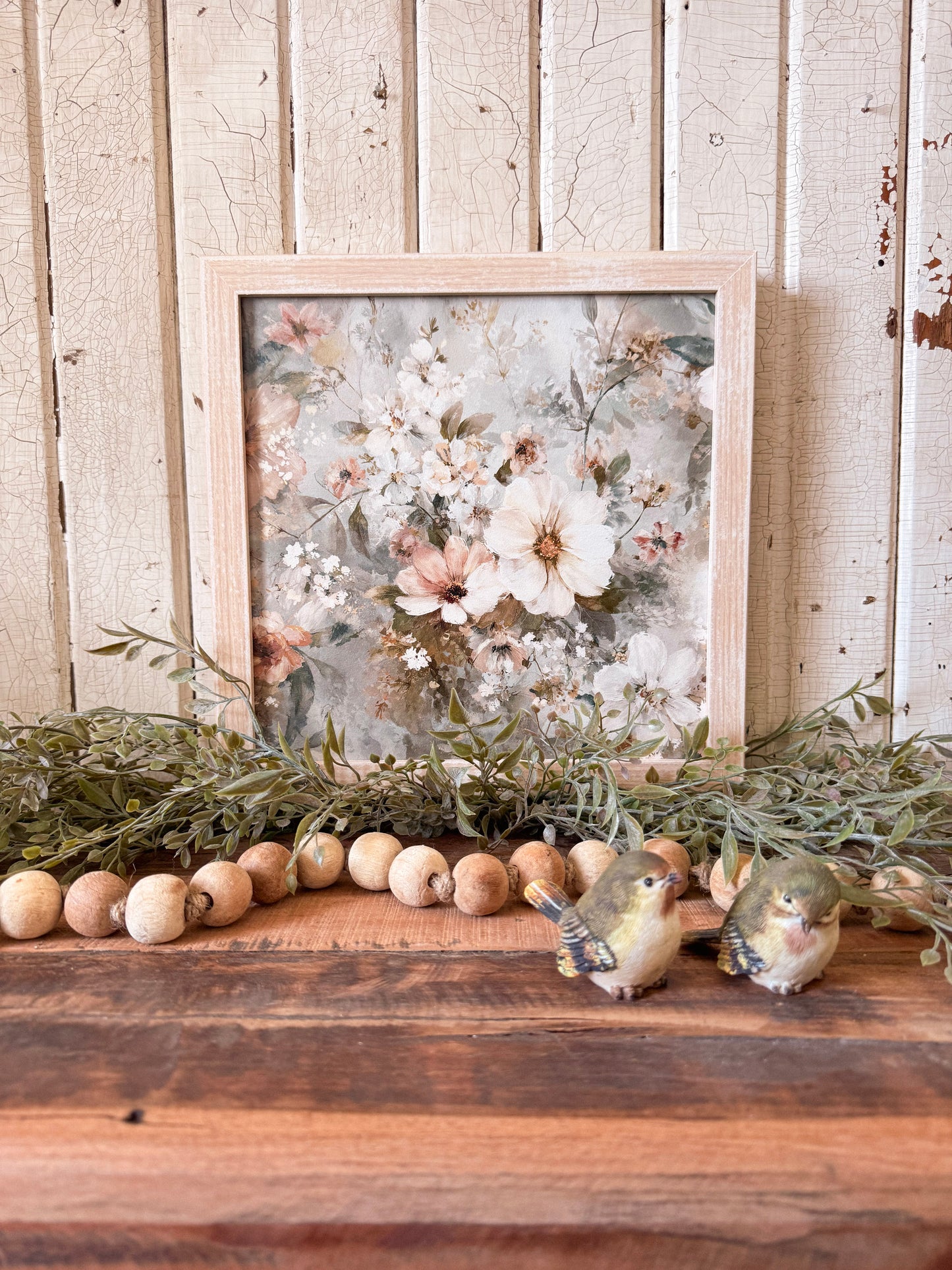 Pale Blue Spring Floral Layering Wood Sign