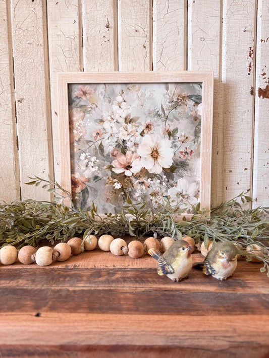 Pale Blue Spring Floral Layering Wood Sign
