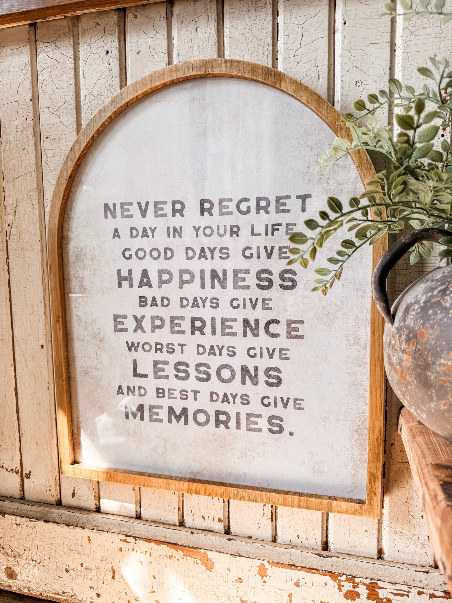 Never Regret A Day in Life Quote Framed Arched Print