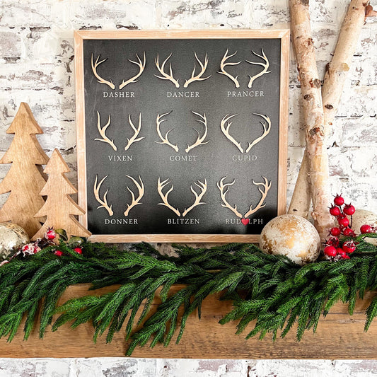 Reindeer Names Christmas Wood Sign
