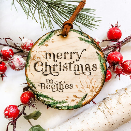 Merry Christmas Last Name Ornament