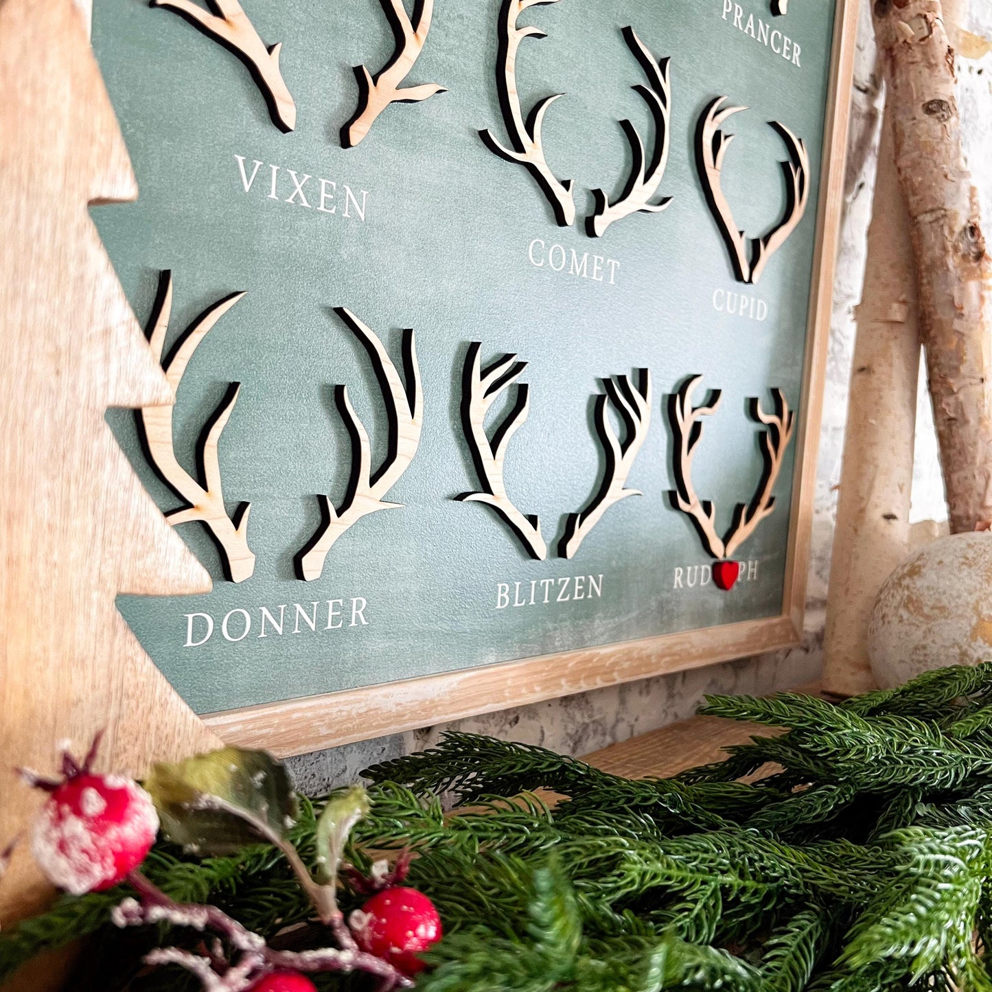 Reindeer Names Christmas Wood Sign