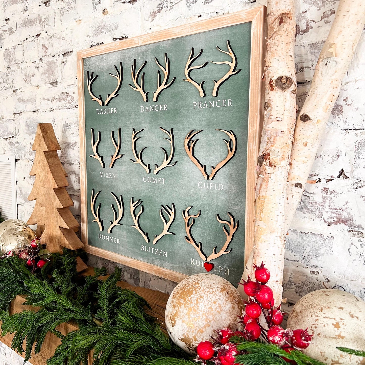 Reindeer Names Christmas Wood Sign