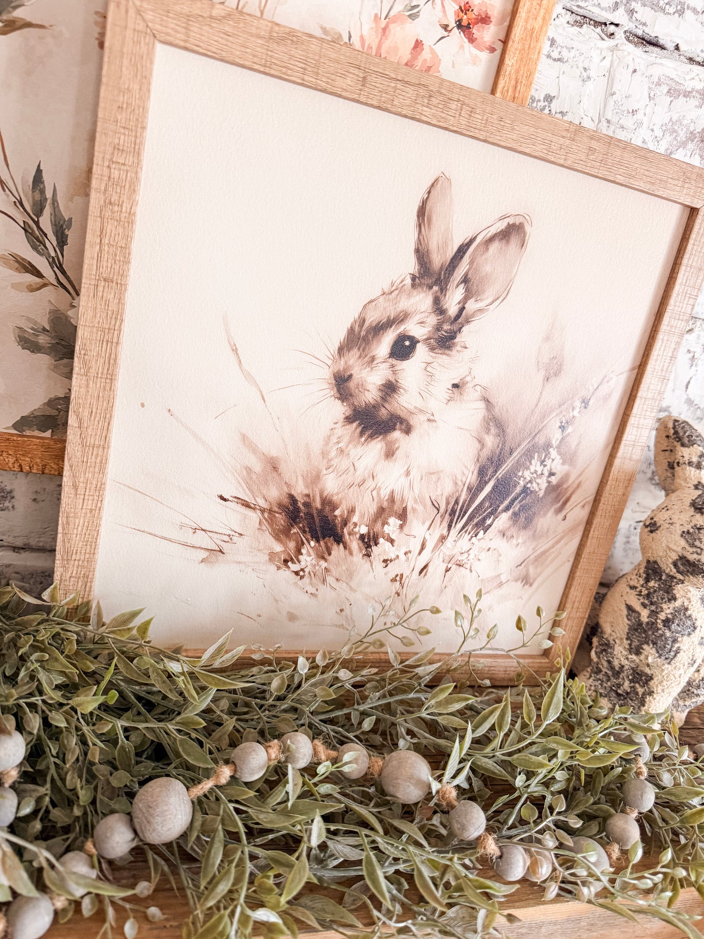 Vintage Rabbit in Grass Spring Wood Sign