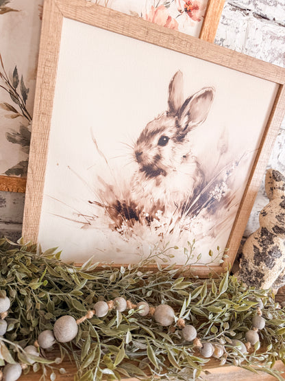 Vintage Rabbit in Grass Spring Wood Sign