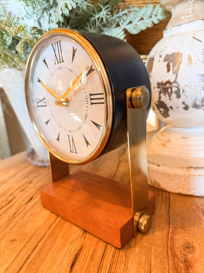 Round Clock on Wood Base