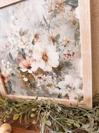 Pale Blue Spring Floral Layering Wood Sign