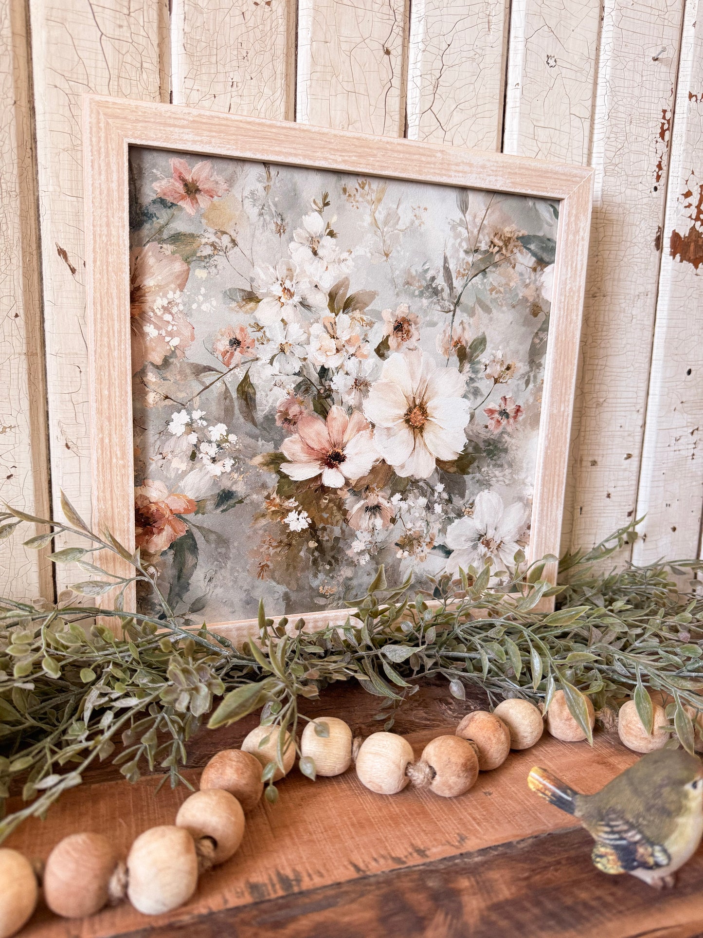 Pale Blue Spring Floral Layering Wood Sign