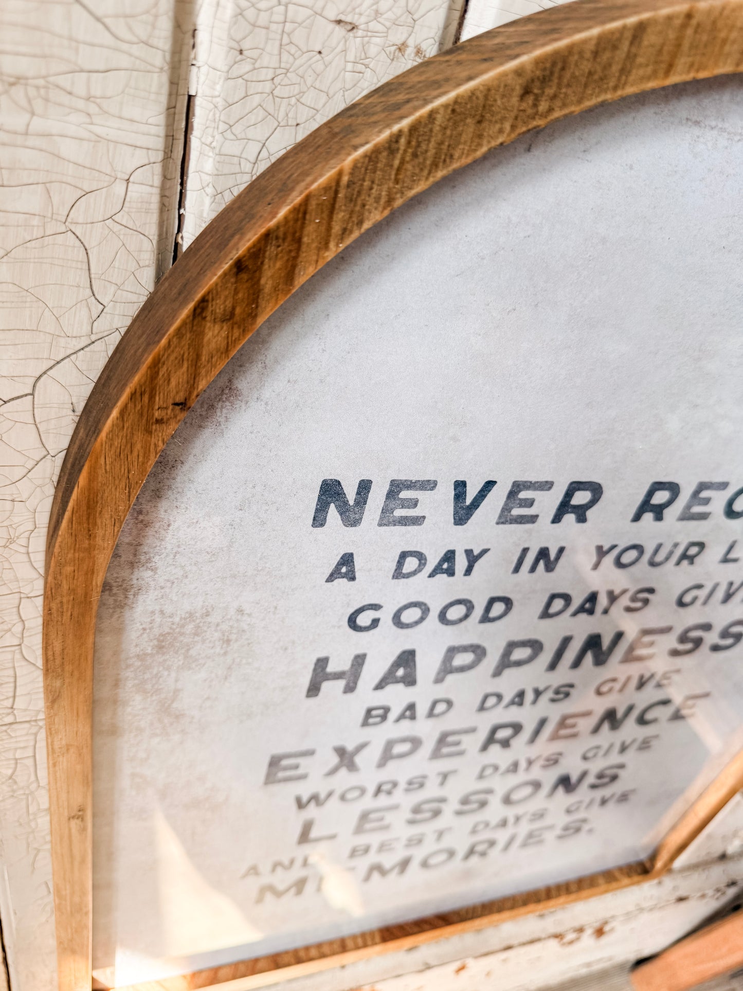 Never Regret A Day in Life Quote Framed Arched Print