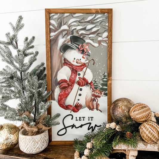 Let It Snow Snowman Christmas Wood Sign