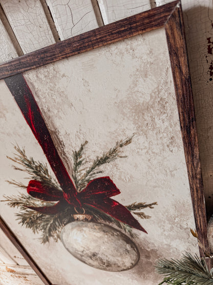 Vintage Ornament w/ Velvet Ribbon Wood Sign