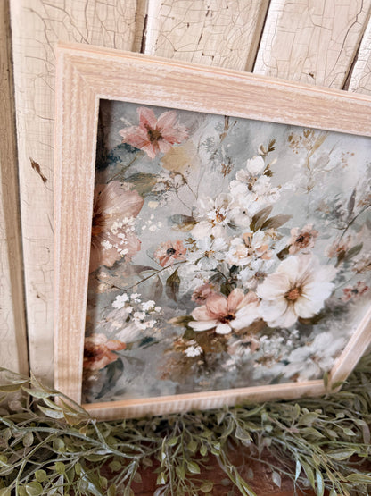 Pale Blue Spring Floral Layering Wood Sign