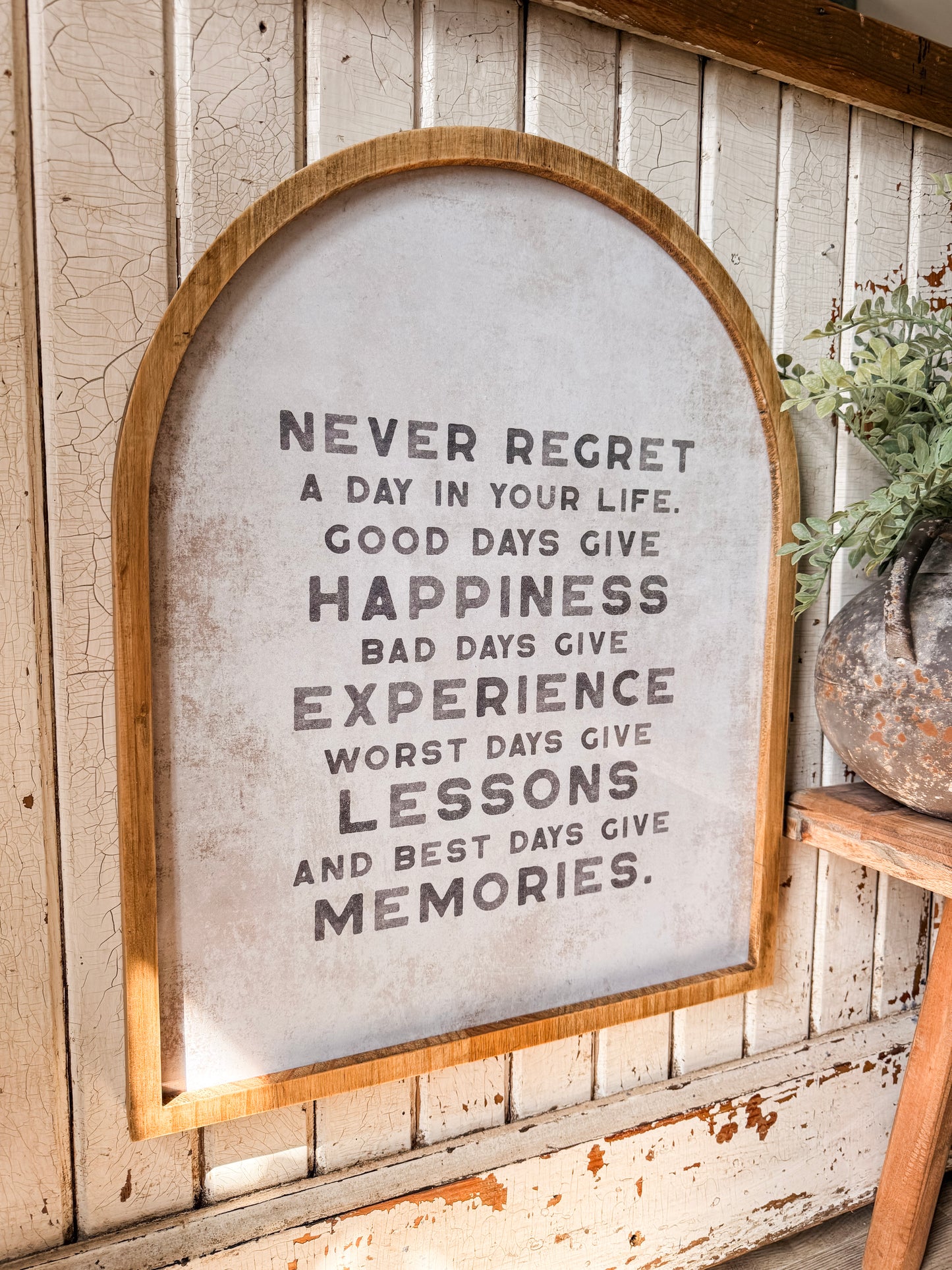 Never Regret A Day in Life Quote Framed Arched Print
