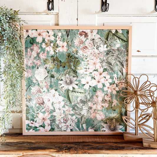 Vintage Green Floral Background Wood Sign