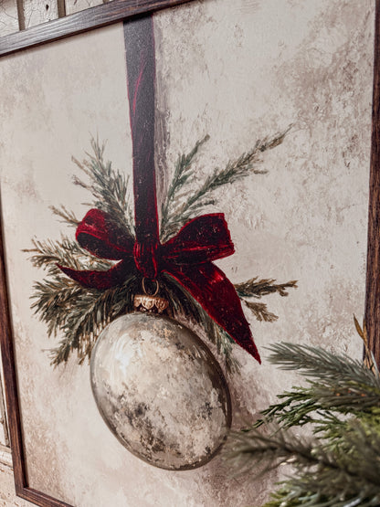 Vintage Ornament w/ Velvet Ribbon Wood Sign