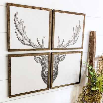 4 Panel Deer Head Photo Wood Sign