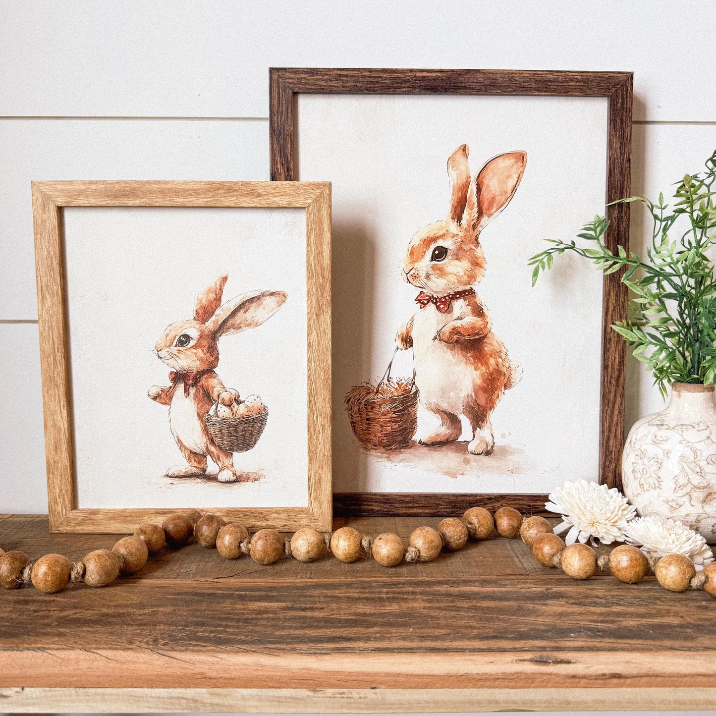 Vintage Rabbit With Basket Easter Spring Wall Art