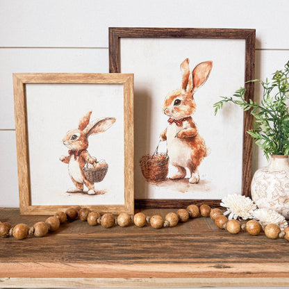 Vintage Rabbit With Basket Easter Spring Wall Art
