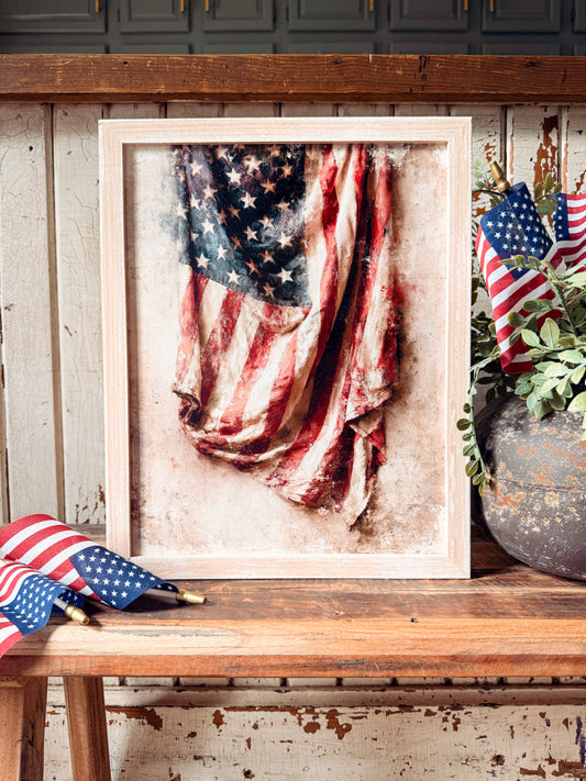 Vintage American Flag Wood Sign - Portrait
