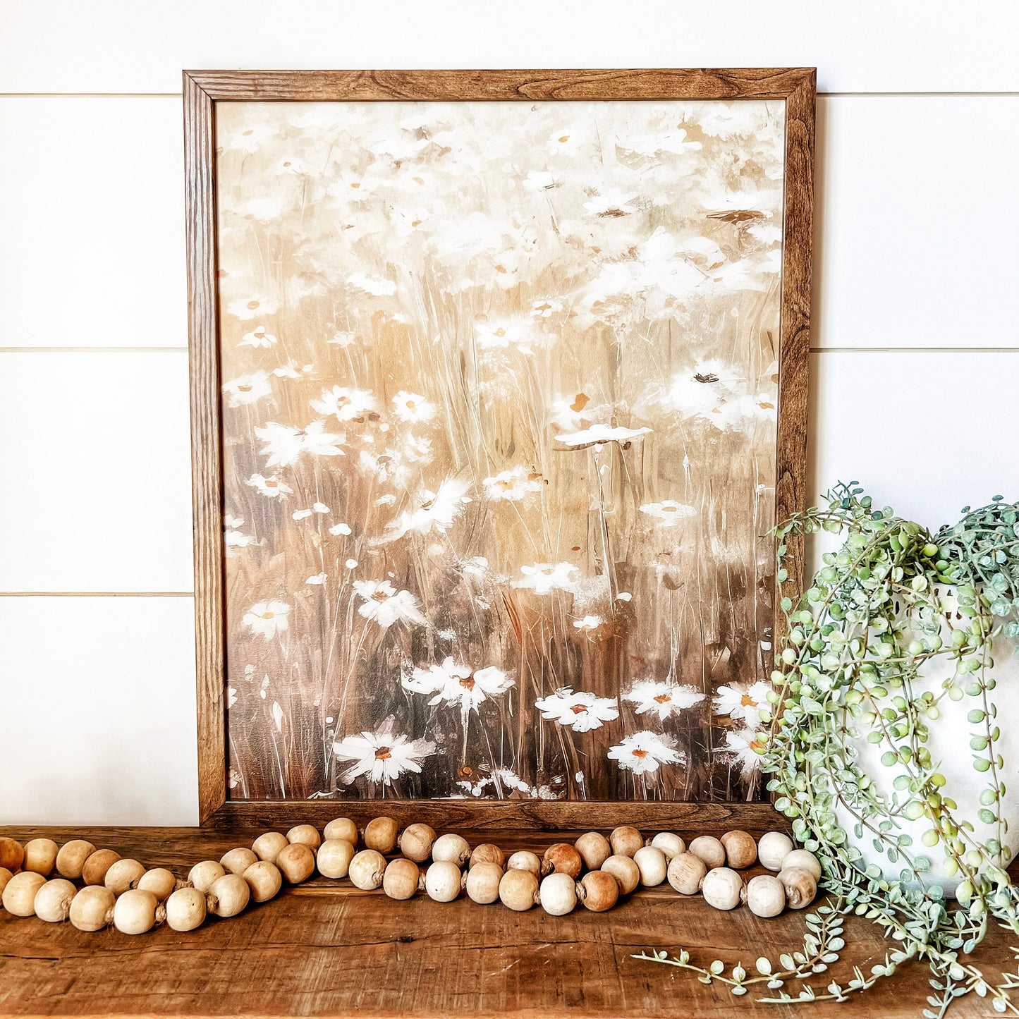 White Daisies Print Wood Sign