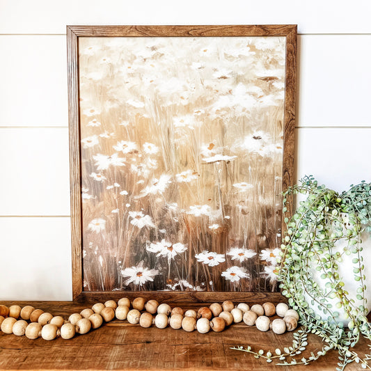 White Daisies Print Wood Sign