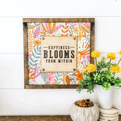 Happiness Blooms Within Spring Wood Sign