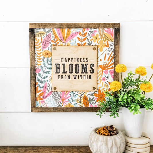 Happiness Blooms Within Spring Wood Sign