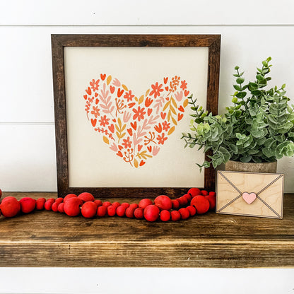 Flower Heart Wood Sign