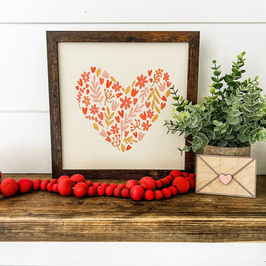 Flower Heart Wood Sign