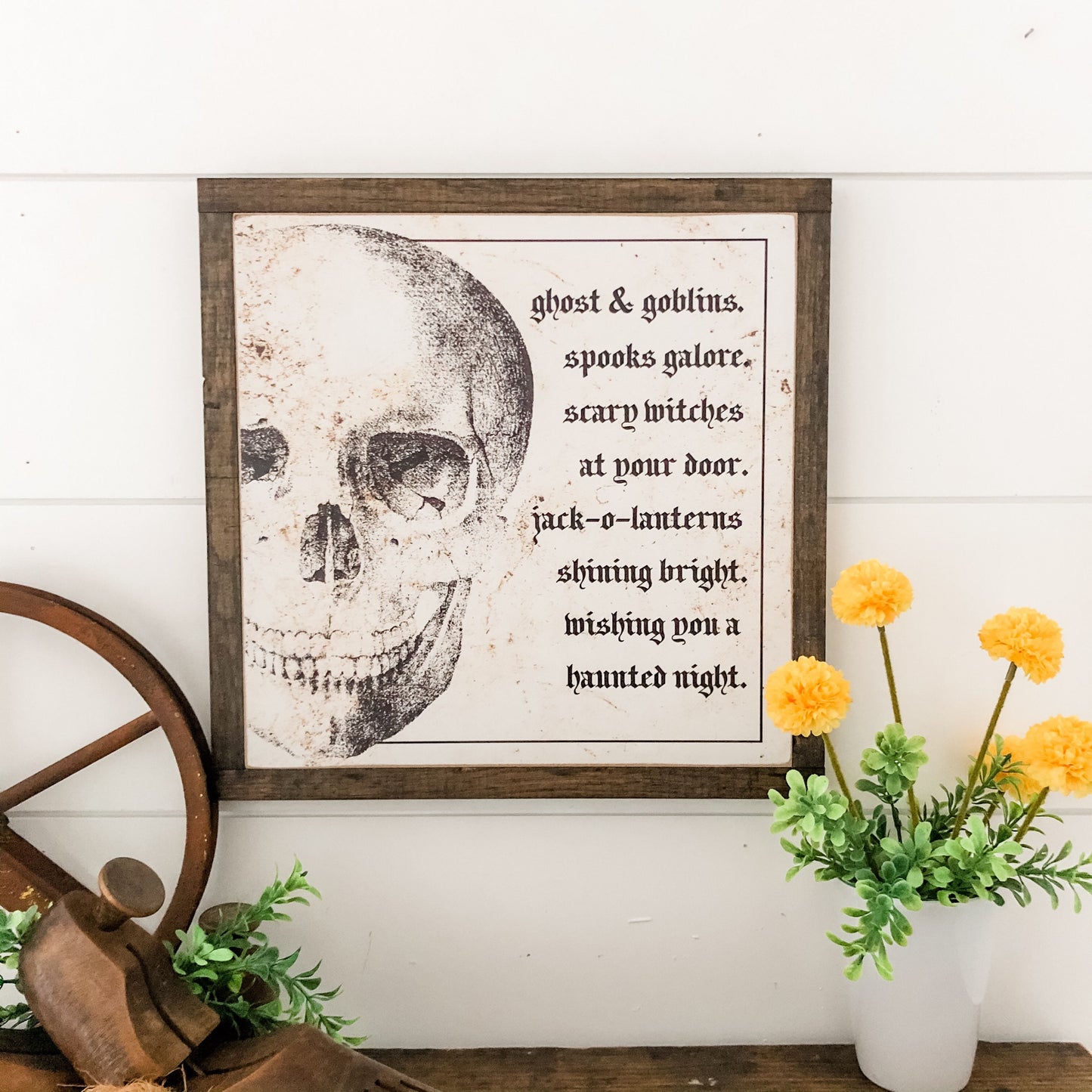 Halloween Skull Sign with Saying Wood Sign