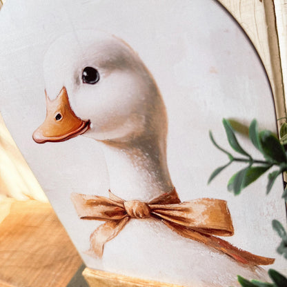 Duck Face with Bow Arched Wood Sign Shelf Sitter