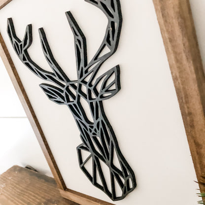 Geometric Deer Head Laser Cut Wood Sign
