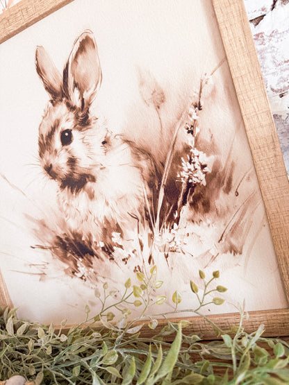 Vintage Rabbit in Grass Spring Wood Sign