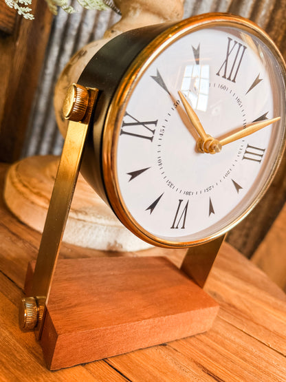 Round Clock on Wood Base
