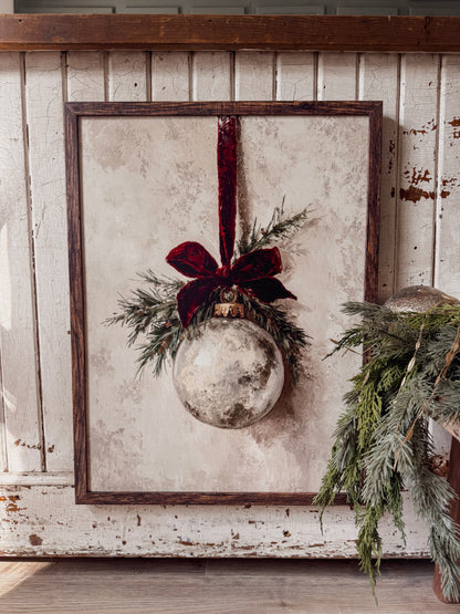 Vintage Ornament w/ Velvet Ribbon Wood Sign