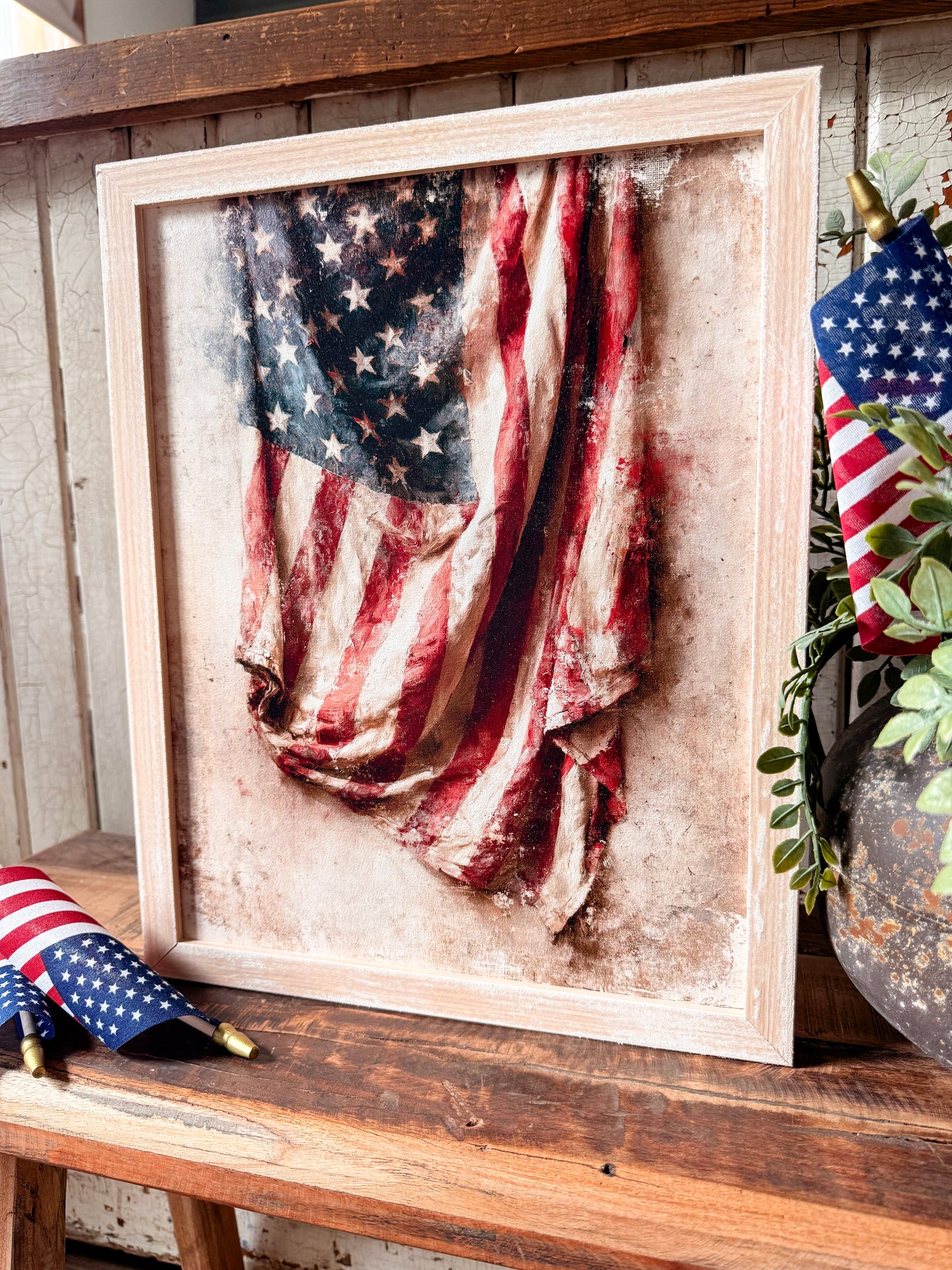 Vintage American Flag Wood Sign - Portrait