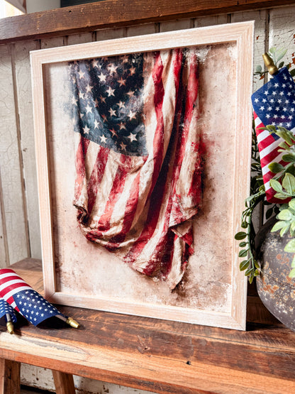 Vintage American Flag Wood Sign - Portrait