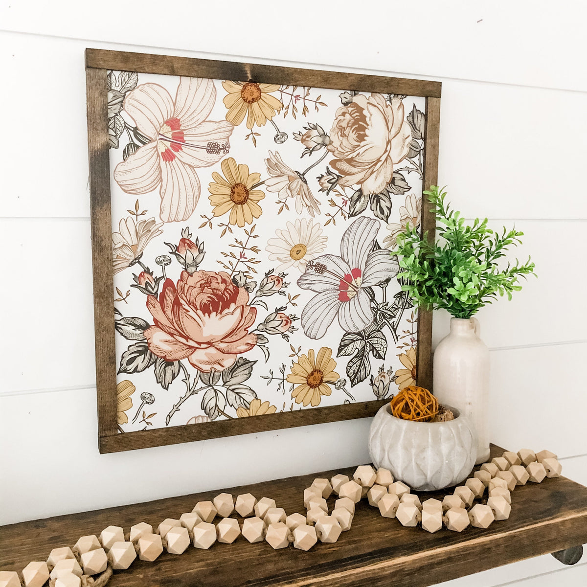 Vintage Floral Background Layering Wood Sign