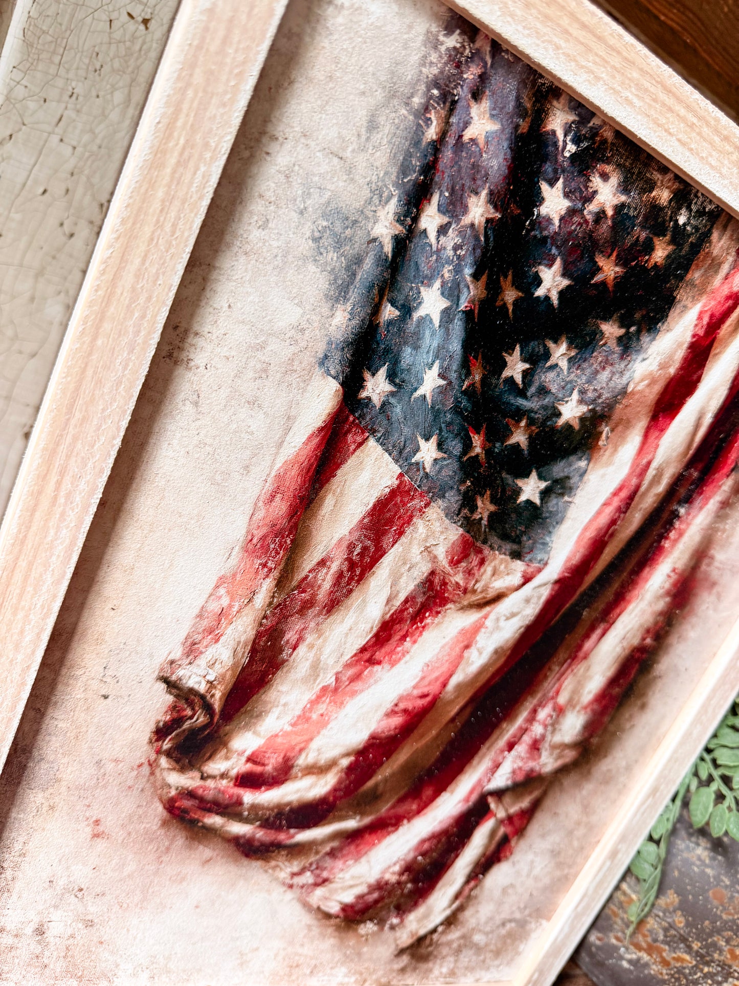 Vintage American Flag Wood Sign - Portrait