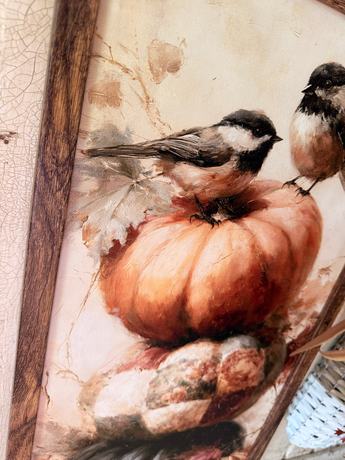 Chickadee Pumpkin Stack Art Print Wood Sign