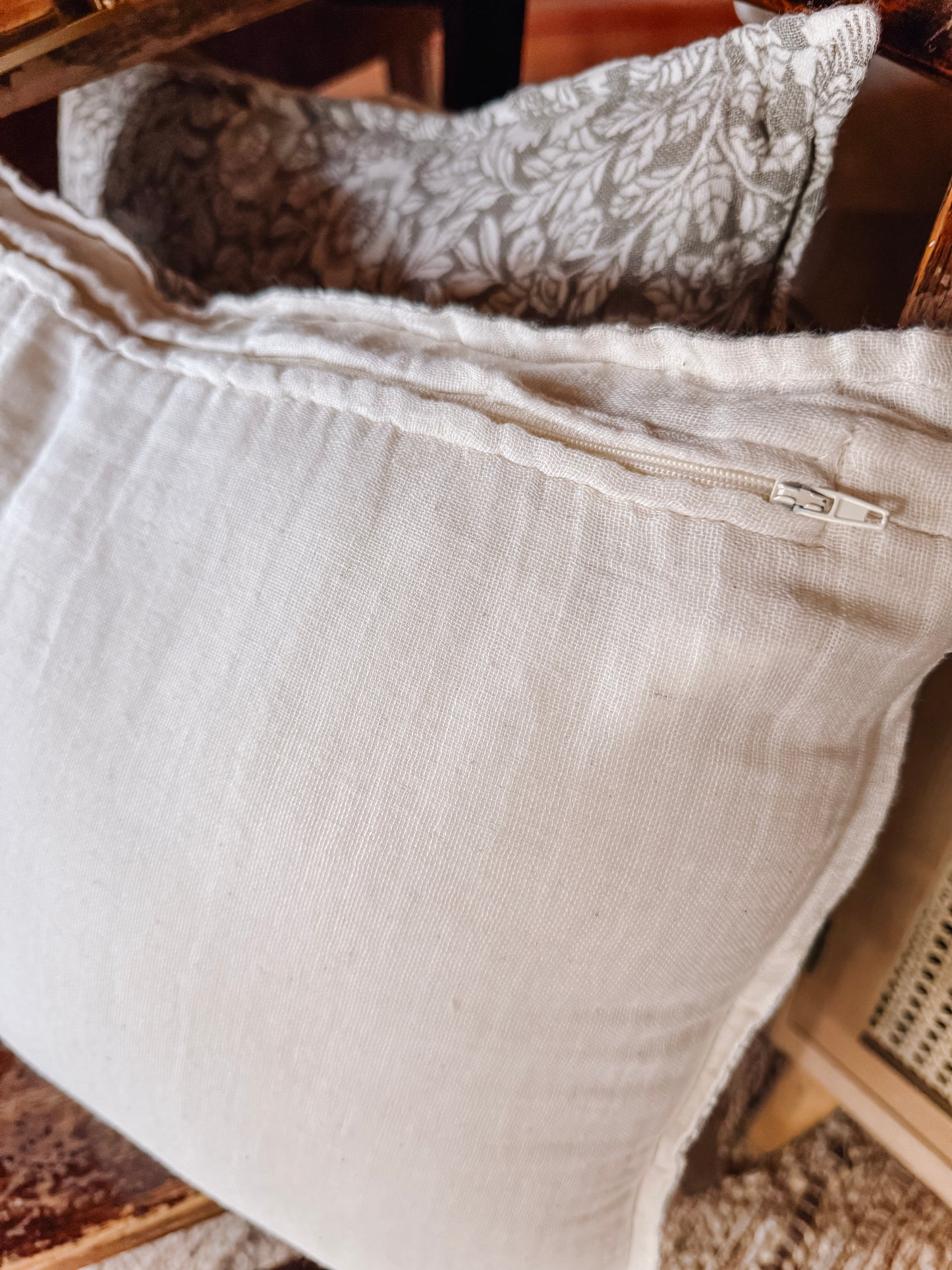 Beige Floral & Leaf Pillow